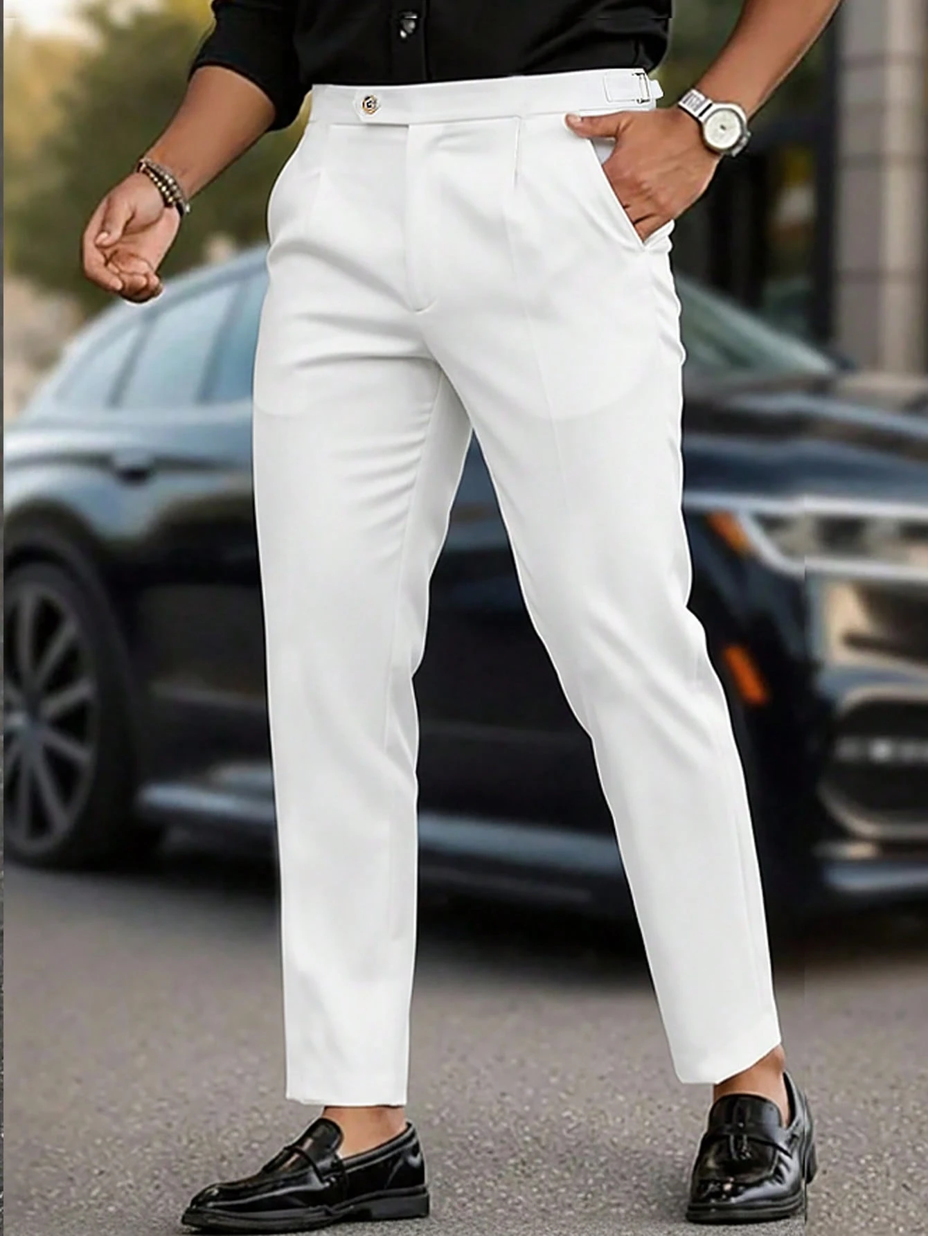 Pantalones casuales de negocios blancos para hombre