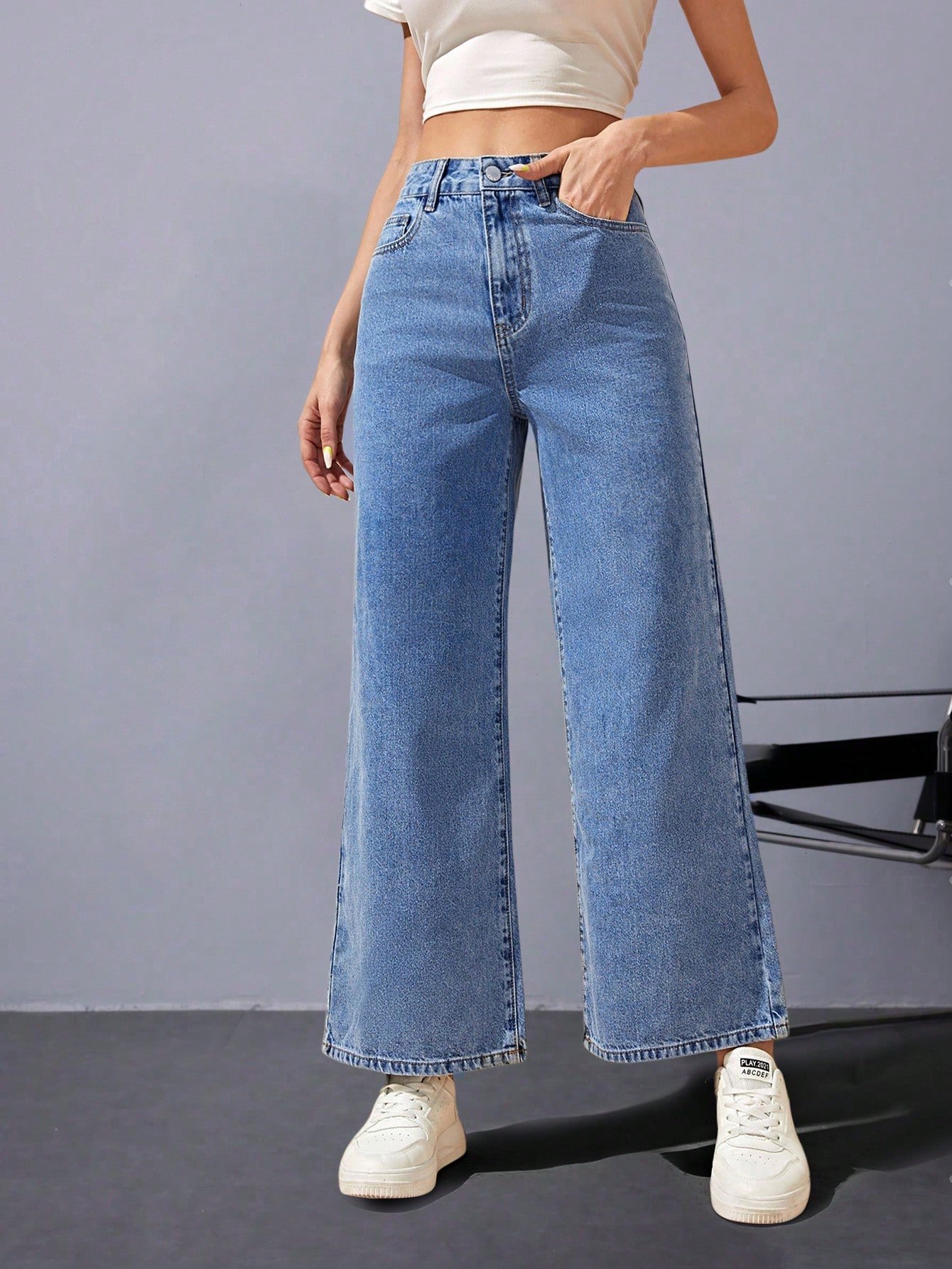 Flirla Jeans de mujer de cintura alta y pierna recta