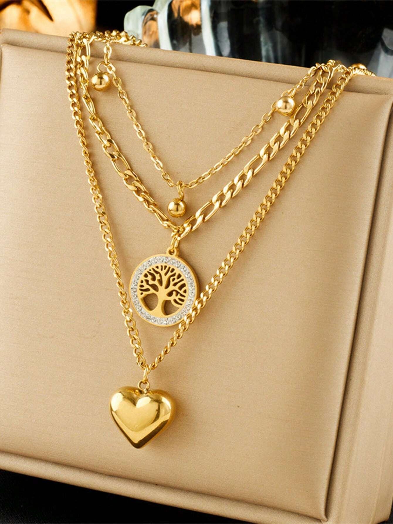 1 Set Collar con colgante de corazón de árbol de la vida con rhinestones + Pulsera, adecuado para ocasiones sociales y uso diario, set de regalo para mujeres
